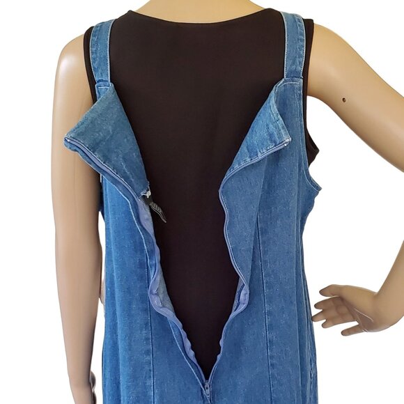 VTG Chambray Jumper Dress Women's 16 Blue Suspenders Pockets Boston Classics - Picture 8 of 12